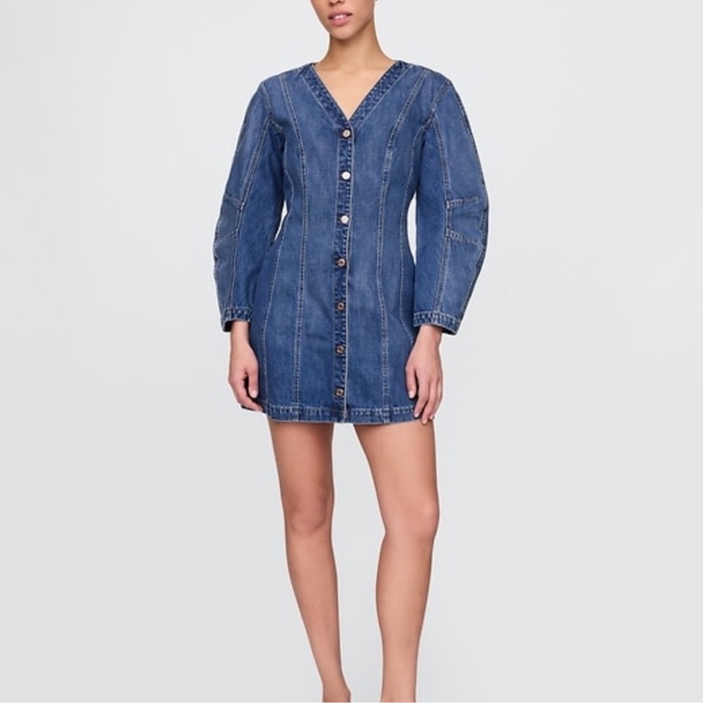 Denim barrel-sleeve mini dress NWT